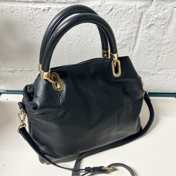 Vince Camuto Pebbled Leather Satchel Elva Black Long Strap Crossbody Style EUC - Picture 1 of 12